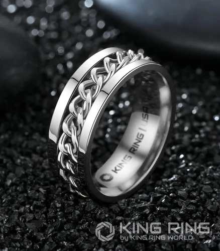 Miniatura 2 de King Ring Anillo giratorio de 0.315 pulgadas, anillo plano pulido fino para hombres y mujeres con cadena cubana, diseñado en Estados Unidos