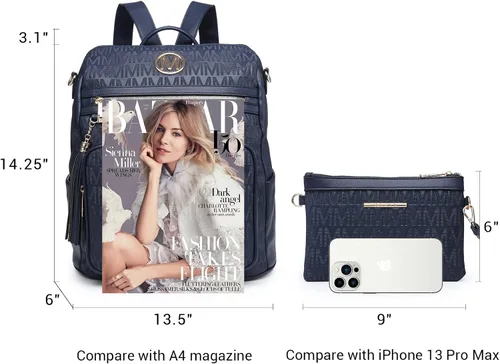 Miniatura 42 de MKP COLLECTION Mochila de moda para mujer, bolsa convertible grande para mujer, mochila de viaje, bolsa de hombro, juego de 2 piezas con borla, Beige