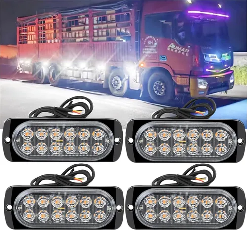 Miniatura 10 de 20 luces estroboscópicas LED de aluminio, 12 LED por luz, 18 modos de flash y constantes, luces de advertencia de doble color ámbar/blanco