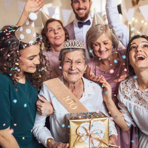 Miniatura 6 de CIEHER Juego de corona de cumpleaños número 100, banda + perla, fabulosos regalos de cumpleaños número 100 para mujeres, suministros de fiesta