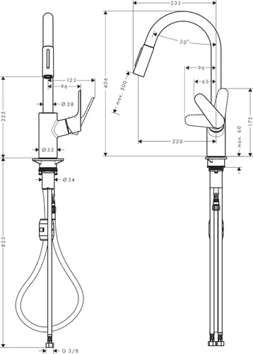 Miniatura 11 de Hansgrohe Metropol - Grifo de cocina para baño individual empotrado con palanca, color negro mate 240 con rociador extraíble y rango giratorio