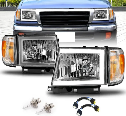 Miniatura 8 de AmeriLite para camioneta Toyota Tacoma 2WD 1997-2000, faros delanteros de tubo LED negros de repuesto + juego de luz de esquina - lado del pasajero
