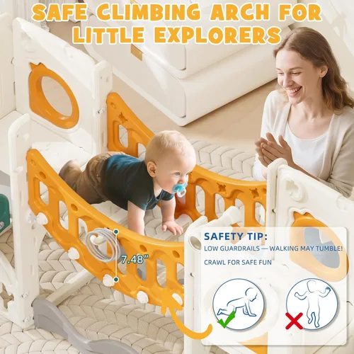 Miniatura 2 de Conjunto de juegos de parque infantil para niños pequeños con arco de escalada, juego de golf, tobogán y aro de baloncesto - Juguetes