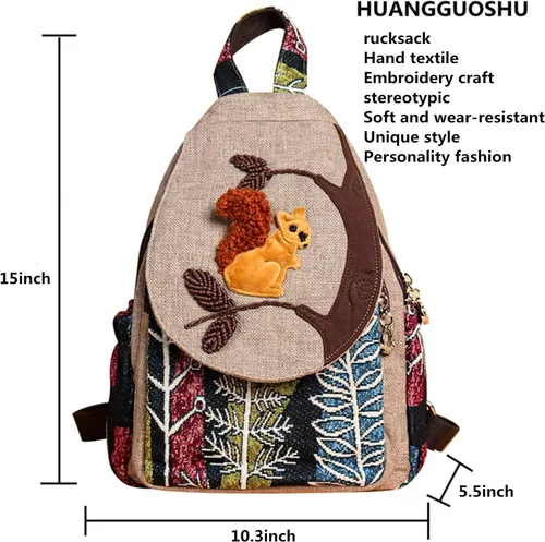 Miniatura 100 de HUANGGUOSHU Mochila de algodón tejida de algodón bohemio con bordado de lona estilo bohemio con múltiples bolsillos retro linda mochila cartera