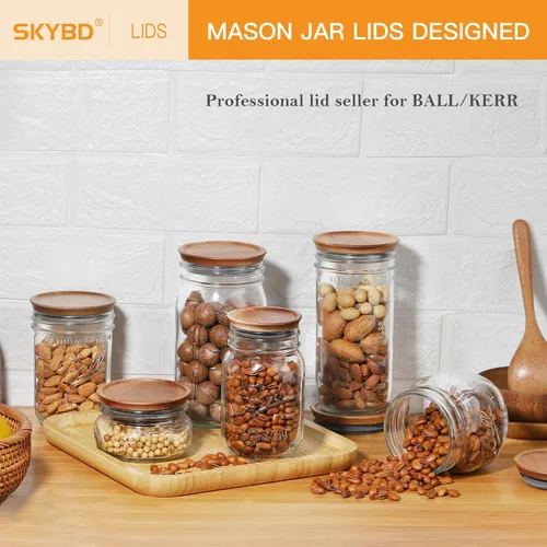Miniatura 7 de 6 paquetes de tapas de tarros Mason de boca regular de madera para tarros Ball/Mason/Kerr, madera de acacia natural, material de grado alimenticio