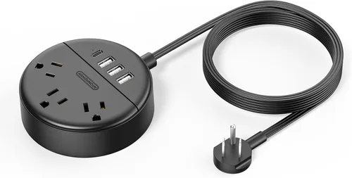 Miniatura 8 de NTONPOWER - Tira de alimentación de enchufe plano, cable de extensión plano ultrafino de 5 pies, 3 tomas de corriente y 4 puertos USB, montaje