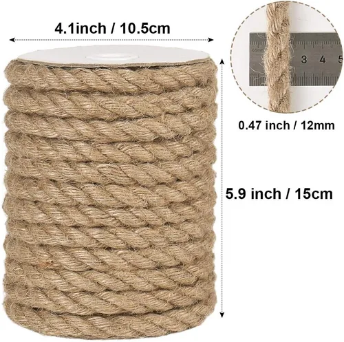 Miniatura 5 de Tenn Well Cuerda de yute de 0.472 in, cuerda gruesa y resistente de 33 pies para manualidades, jardinería, poste rascador de gatos, decoración