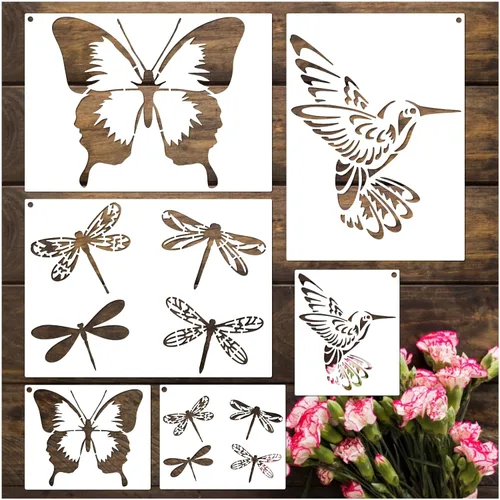 Plantillas reutilizables de colibrí, mariposa y libélula de plástico para pintar en madera, lienzo, paredes y decoraciones para proyectos de