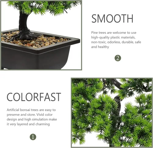 Miniatura 4 de Yardwe Árbol de pino bonsái artificial: plantas de imitación de pino en maceta, arreglos florales acogedores, decoración de Feng Shui, centros