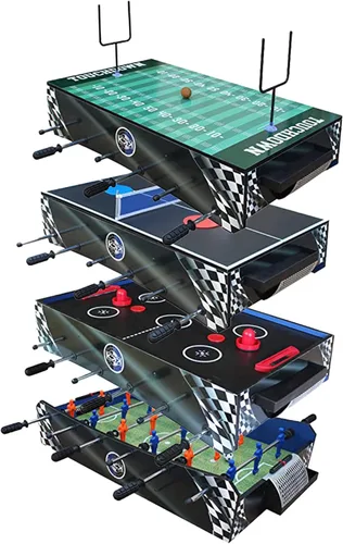 KICK Convoy - Mini mesa 4 en 1 de 40 pulgadas (azul) - Juego de mesa de juego combinado para sala de juegos, niños, futbolín, fútbol americano,