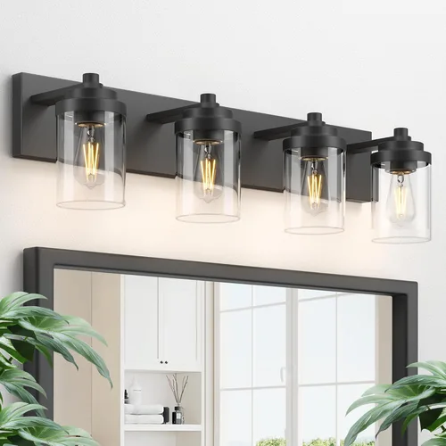 Miniatura 15 de Accesorios de iluminación de tocador modernos de 5 luces sobre espejo, accesorios de iluminación de baño en negro mate, luces de tocador, aplique