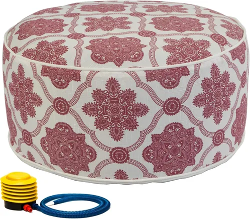 Miniatura 8 de Kozyard Taburete otomano inflable – Puf redondo portátil para uso en interiores y exteriores – Reposapiés pequeño perfecto o asiento para niños