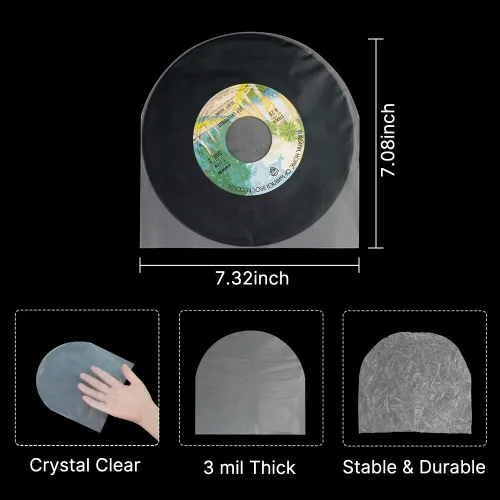 Miniatura 4 de sdroceRyaM Mangas interiores de disco de vinilo de 7 pulgadas, 50 piezas de plástico antiestático de fondo redondo EP fundas protectoras para discos