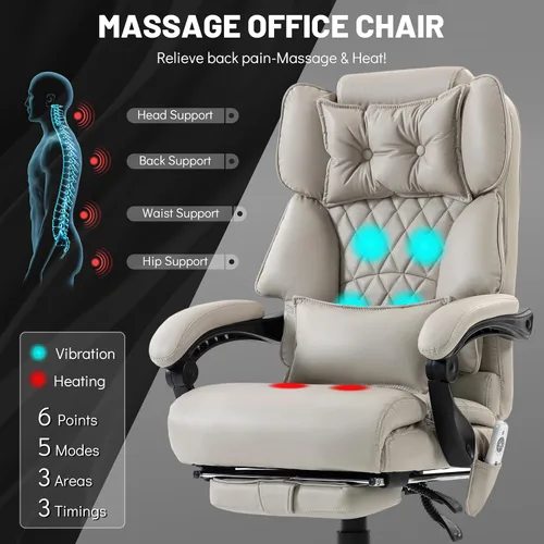 Miniatura 4 de Massage Office Chair with Foot Rest,6 Points Vibration & Heat Executive Office Chairs for Heavy People,500LBS Big and Tall Office Chair,Ergonomic