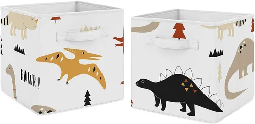 Miniatura 6 de Sweet Jojo Designs Juego de 2 cubos de almacenamiento plegables de tela (dinosaurio de acuarela de dinosaurio) para niños, bebés, niños, cajas