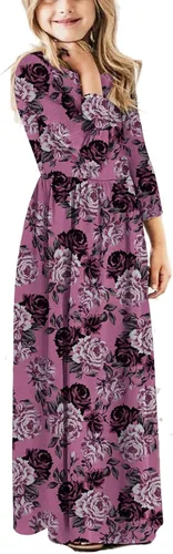 Miniatura 42 de 21KIDS Vestido largo floral de manga larga 3/4 con bolsillos para niñas de 6 a 12 años