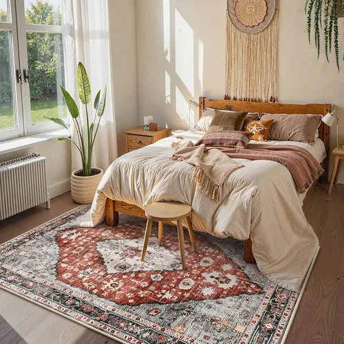 Miniatura 27 de Lahome Alfombra Bohemia Tribal Lavable de 3 x 5, Alfombras Antideslizantes para Entrada, Dormitorio, Sala de Estar, Vintage, Ultra Suave, No