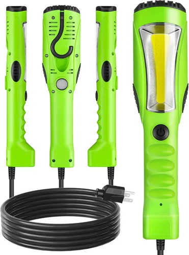 Luz de trabajo LED de 18W, luz LED COB de 2000 lm de 15 pies, luz de mano para debajo del capó con cable de 16 calibre SJTW, gancho giratorio, para