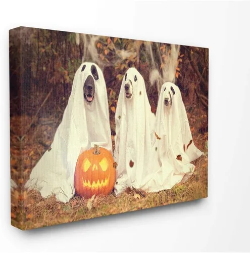 Stupell Industries Lienzo decorativo para pared, diseño de calabaza y perros fantasmas, diseño de la artista Daphne Polselli | Stupell Industries |