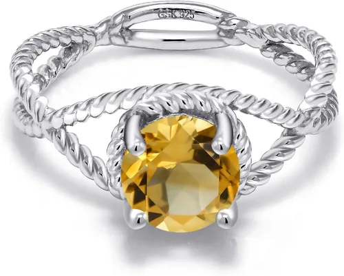 Miniatura 83 de Gem Stone King 7MM Round Gemstone Birthstone Solitaire Ring for Women Twisted Rope Band in 925 Sterling Silver Available in Sizes 5, 6, 7, 8, 9