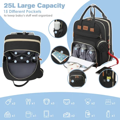 Miniatura 2 de JSTPRO Mochila para pañales, bolsa de pañales grande con estación de cambio, bolsa de bebé, regalos para nuevas madres, bolsa de pañales unisex Negro