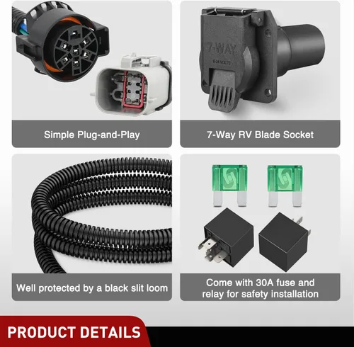 Miniatura 6 de Nilight Kit de arnés de cableado de enchufe de remolque de 7 pines 55243 para lado del vehículo, 7 vías, tipo RV, enchufe USCAR, compatible con Ford