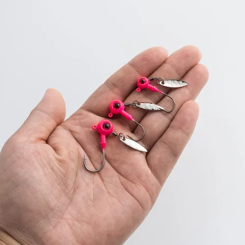 Miniatura 8 de Dr.Fish Paquete de 10 plantillas de pesca de cangrejo de pie de pie, cabezas redondas, señuelo de pesca pintado, hoja giratoria, lubina, trucha