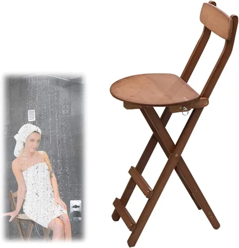 Miniatura 10 de Taburetes de bar plegables de bambú para el desayuno, taburete de cocina de 24 pulgadas/27 pulgadas con respaldo, silla alta de madera plegable