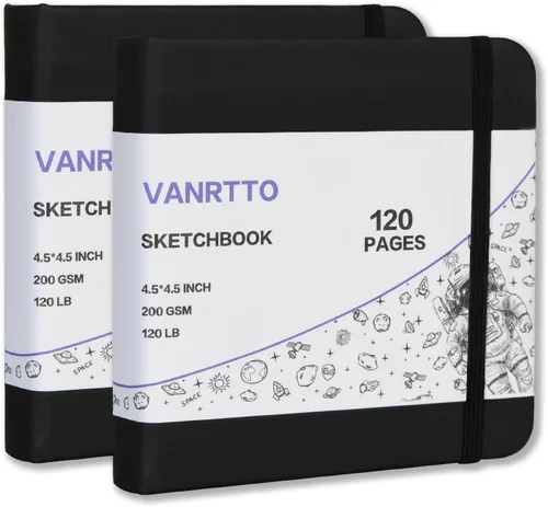VANRTTO Cuaderno de bocetos cuadrado de tapa dura, 120 libras/200 GSM, papel de dibujo grueso para marcador, acuarela, medios mixtos, cuaderno de