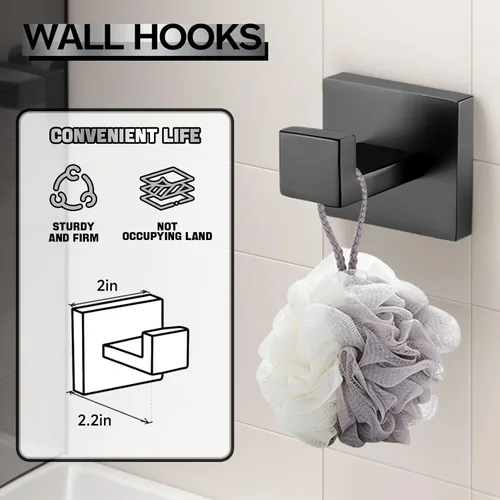 Miniatura 4 de Juego de accesorios de baño de 10 piezas, color negro mate, incluye barra de toalla de baño de 23.6 pulgadas, anillos de toalla, soportes para papel