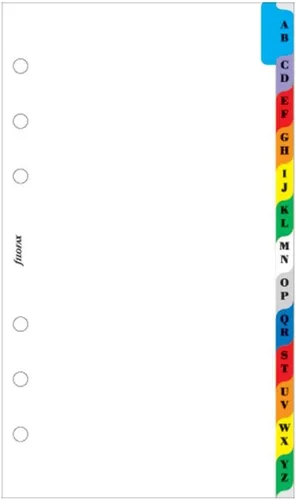 FILOFAX Índice de colores A-Z de 2 letras para organizadores compactos personales y personales (B131608)