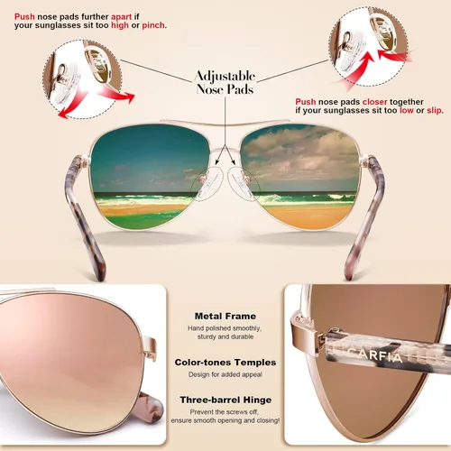 Miniatura 21 de CARFIA Gafas de sol polarizadas para mujer, protección UV, brazos de acetato, marco de metal, sombras para mujer, CA3216