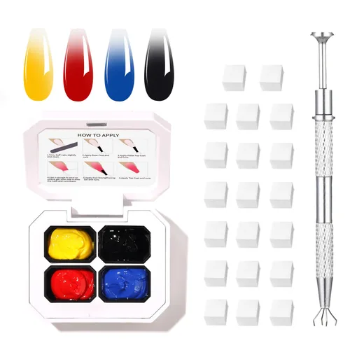 Miniatura 16 de Finger Secret - Juego de 9 colores de esmalte de uñas de gel Ombre Pat, paleta de esmaltes de gel con 20 esponjas de uñas para arte de uñas de gel