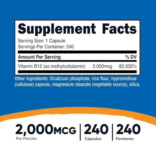 Miniatura 2 de Vitamina B12, 0.00007 oz, 240 cápsulas, Nutricost