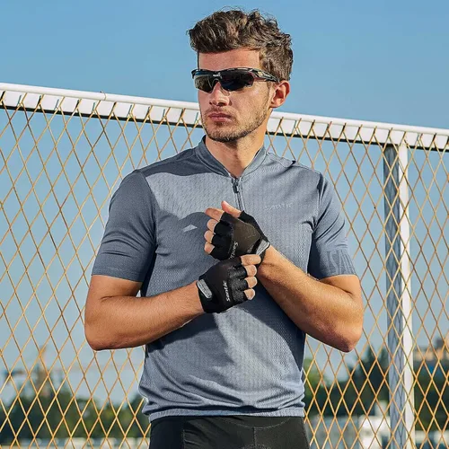 Miniatura 25 de Santic Camiseta de ciclismo para hombre, manga corta, camiseta de ciclismo de carretera, cremallera completa, UPF 50+, MTB con bolsillos