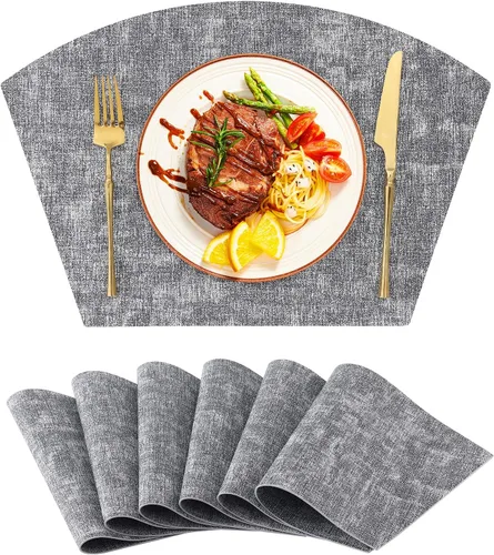 Miniatura 24 de Homaxy Juego de 4 manteles individuales para mesa redonda, lavables en forma de cuña, de piel sintética, lavables, para cocina, cena, para Beige