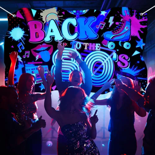 Miniatura 6 de Breling Cartel de fondo de Back to the 80's Retro Neon 80s que brilla en la oscuridad, decoraciones de fiesta colgantes de hip hop, decoración