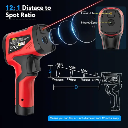 Miniatura 4 de Pistola termómetro infrarroja, pistola de temperatura láser digital con sonda, termómetro IR sin contacto de -40°F ~ 1472°F con emisividad ajustable