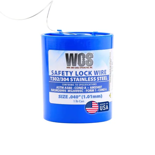 Alambre de seguridad, acero inoxidable T302/304, NASM20995, MS20995C, ASTM A580 Cond A, AMS5697,.040 pulgadas (1.01 mm), lat. de dispensador de 1 lb