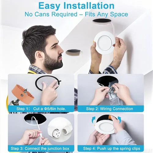 Miniatura 9 de Lightdot - Paquete de 6 luces LED empotrables con rótula de 6 pulgadas, ajustable 360°+90°, temperatura de color de 3CCT seleccionable y regulable