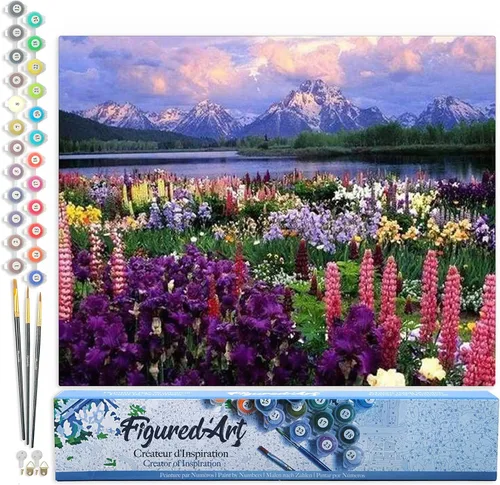 Miniatura 34 de Figured'Art - Juego de pintura por números, lienzo enrollado sin marco, para manualidades, para adultos, 16 x 20 pulgadas, jarrón de peonías