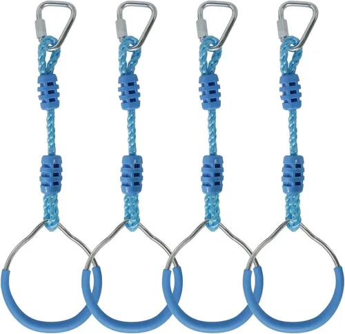 Miniatura 12 de Anillo de gimnasia con columpio para curso de obstáculos de guerrero Slackline, equipo de entrenamiento de trapecio y puño, 2 barras ninja moradas