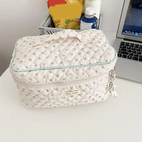 Miniatura 3 de Juoxeepy Bolsa de maquillaje de algodón, bolsa de cosméticos de viaje, bolsa de cosméticos acolchada, bolsa de aseo floral estética coqueta