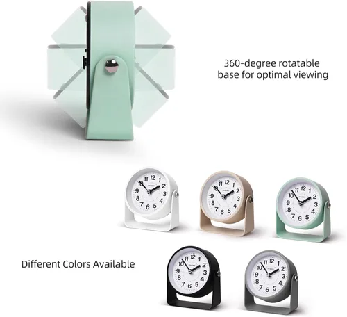 Miniatura 4 de Reloj de alarma analógico TIMESS, silencioso con movimiento de cuarzo, funciona con pilas con función de repetición de alarma y luz bajo demanda