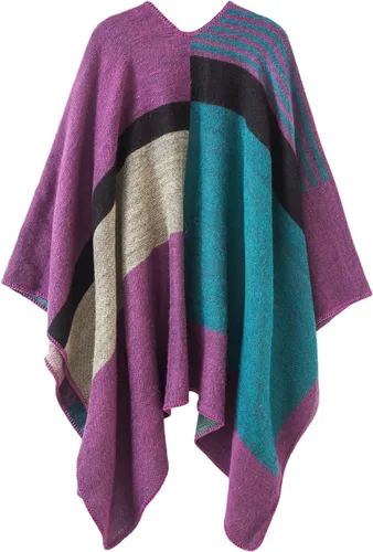 Miniatura 28 de Urban CoCo Poncho de colores para mujer, chal con frente abierto, color en bloques