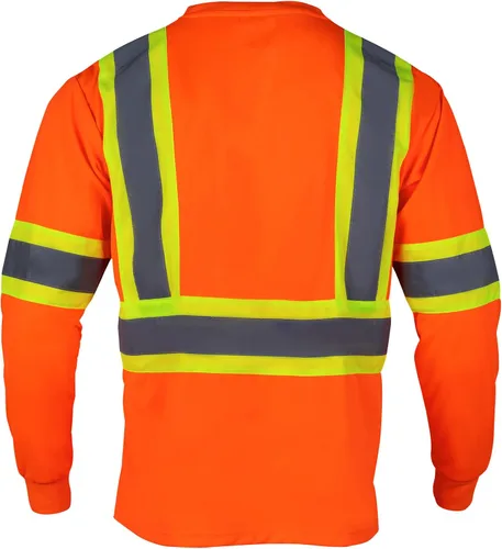 Miniatura 3 de VENDACE Camiseta de trabajo de seguridad de alta visibilidad para hombre, ANSI Clase 2, camisa de manga larga reflectante con bolsillo (naranja, 2XL)