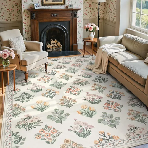 Miniatura 34 de Wonnitar Alfombras rosas para dormitorio, niñas, guardería, alfombra lavable con estampado floral de 5 x 7 pies, bohemio, ultrafina, antideslizante