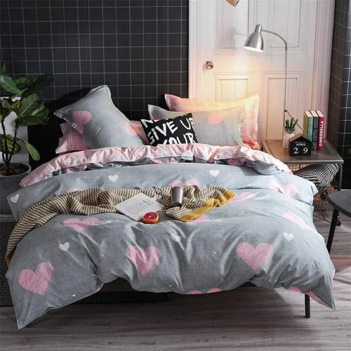 Miniatura 2 de Koudi Juego de funda de edredón para niños y niñas, tamaño Queen, color rosa/gris, reversible, de microfibra suave, con corazón dulce y rosa