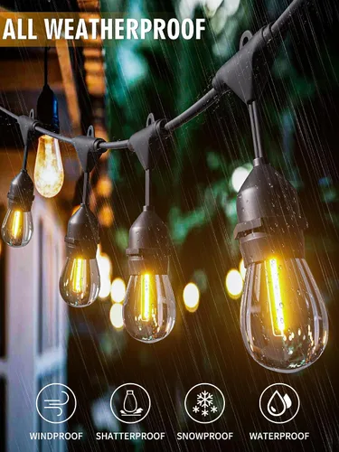 Miniatura 2 de Tira de luces para exteriores, luz de patio de 100 pies con 32 bombillas Edison regulables S14 inastillables, iluminación exterior resistente al