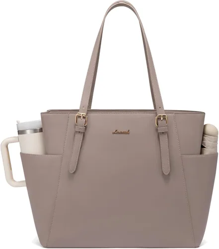 Miniatura 13 de LOVEVOOK Bolso para laptop con gran portavasos para mujer, bolso de mano de cuero para trabajo, bolso de hombro profesional para computadora de 15.6